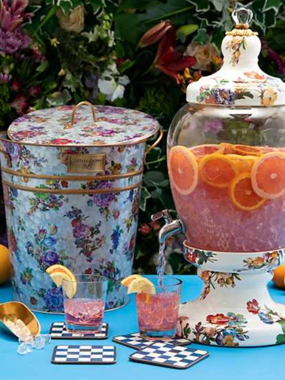 Mackenzie Childs White Flower Market Beverage Dispenser